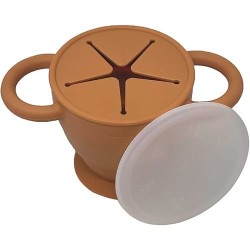 BraveJusticeKidsCo | Snack Attack II Snack Cup | Collapsible Silicone Snack Container | Toddler and Baby Snack Catcher Lid (Honey Ginger)