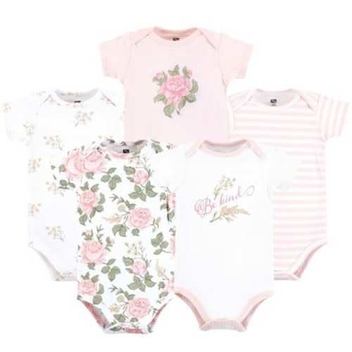 Hudson Baby Infant Girl Cotton Bodysuits, Vintage Rose, 3-6 Months