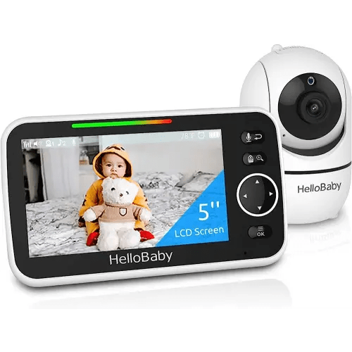 HelloBaby Monitor, 5''Display with 30-Hour Battery, Pan-Tilt-Zoom Video Baby Monitor with Camera and Audio, Night Vision, 2-Way Talk, Temperature, 8 Lullabies and 1000ft Range No WiFi, Ideal for Gifts