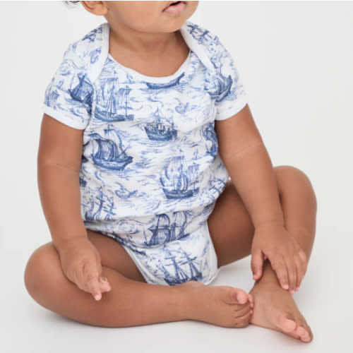 The Short Sleeve Onesie - Navy Mariner's Toile