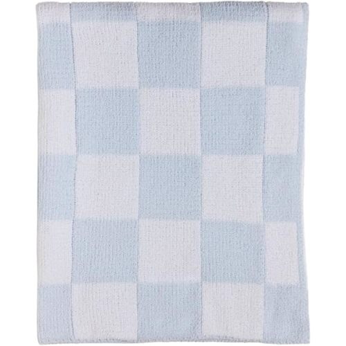Living Textiles Chenille Knitted Blanket - Blue Check