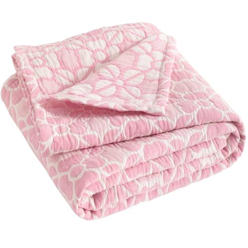 NTBAY 3 Layer Oversized Muslin Cotton Toddler Blanket, 45x60 Inches Jacquard Reversible Nursery Bed Blanket, Super Soft and Thermal Crib Blanket for All Seasons, Baby Gift, 45"x60", Pink Clover