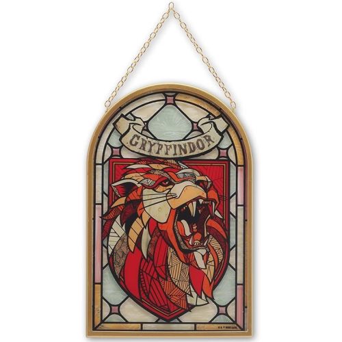 Harry Potter Gryffindor Crest Hanging Glass Wall Decor - Vintage Gryffindor Wall Art for Home