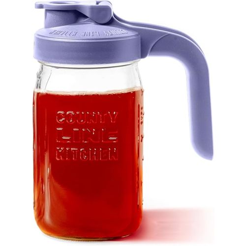 County Line Kitchen Glass Mason Jar Pitcher with Lid - Wide Mouth, 1 Quart (32 oz) - Heavy Duty, Leak Proof - Sun & Iced Tea Pitcher, Cold Brew Coffee, Breast Milk Storage, Water - Lavender