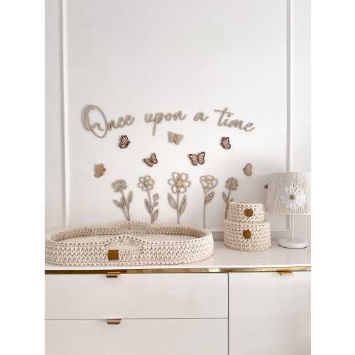 Wooden Wall Sign Once Upon a Time Set with Wildflowers & Butterfly Kids Wall Decor Nursery Decoration Nursery Wall Script Art Baby Girl Gift