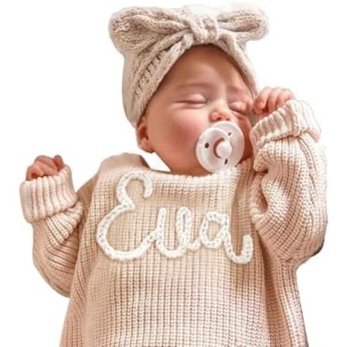 Personalized Baby Knit Sweater (VERA), Custom Baby Sweater with Hand-Embroidered Name and Monogram, Customized Unique Gift for Baby