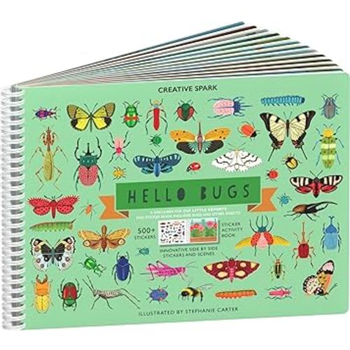 Hello Bugs & Insect Stickers + Coloring book for Kids Ages 4-8 (500+ Bug Stickers for Kids & 12 Scenes) by Cupkin - Side by Side Sticker Bug Books for Kids 3-5 - Great for Older Boys & Girls 8-10
