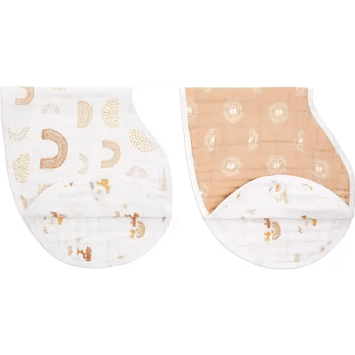 aden + anais Burpy Bib, 100% Cotton Muslin, Soft Absorbent 4 Layers, Multi-Use Burp Cloth and Bib, 22.5" X 11", 2 Pack, Keep Rising