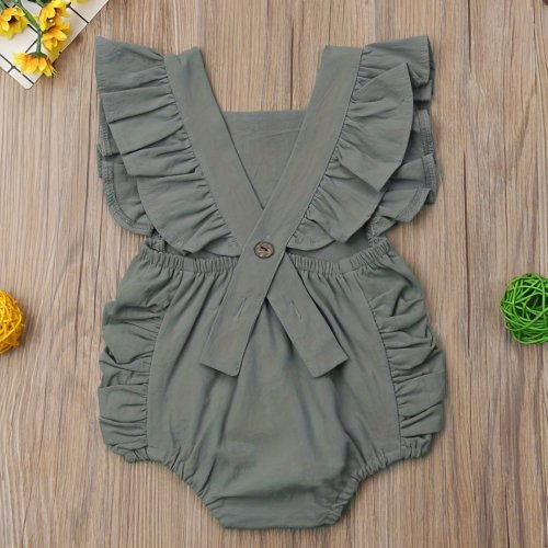 0-24 Months Baby Girl Sleeveless Jumpsuit Ruffle Solid Color One-Pieces Romper Infant Summer Clothes Newborn Bodysuits Toddler Cute Outfits, for Outdoor