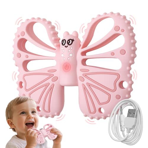 ETETOO Vibrating Teether for Baby - Sensory Chew Toy for Autistic Children & Vibrating Chewy, 10X Vibration Settings, Giving Autistic Children a Better Sensory Experience (Pink)