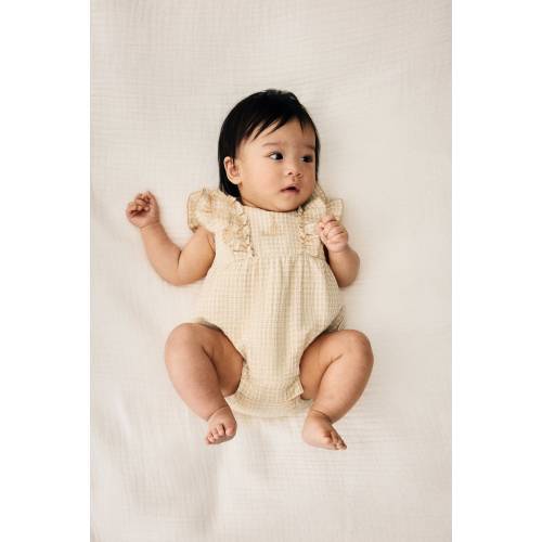 EMBROIDERED-DETAIL SEERSUCKER ROMPER SUIT