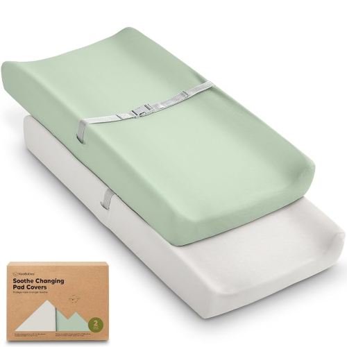 2-Pack Organic Changing Pad Covers for Girl, Boy, Neutral - 100% Cotton Changing Table Pad Cover, Soft Baby Nursery Diaper Changing Pad Sheets, Contour Changing Pads Liners, Change Pad Cover (Sage)