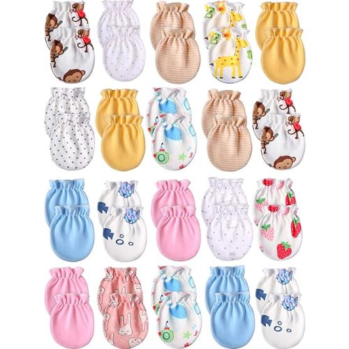 20 Pairs Newborn Baby No Scratch Mittens Infant Toddler Unisex Newborn cute Elastic Cotton Wrist Gloves Anti Sensitive Mitts Set for 0-6 Months Baby Boys and Girls