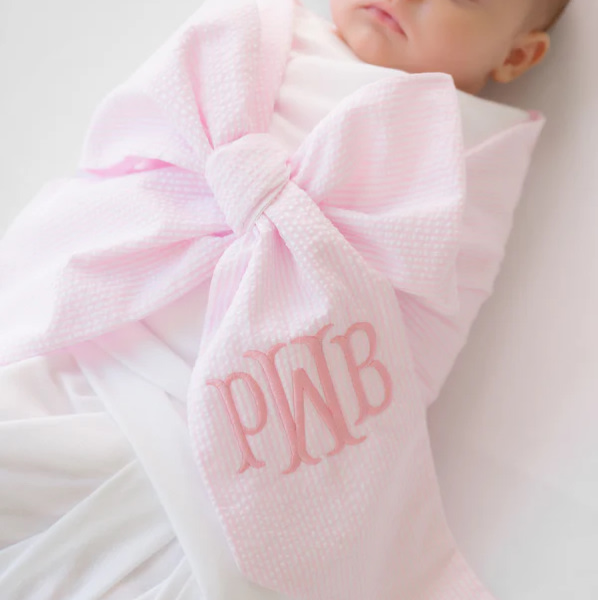 Bow Swaddle ® - Pink Savannah Seersucker
