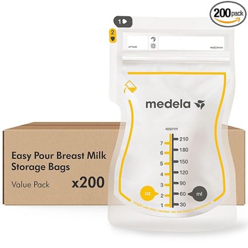 Medela Easy Pour Breastmilk Storage Bags 200 Count 7oz/210ml Disposable, Leakproof, Fast Freeze, Breast Milk Protection Recyclable & BPA Free
