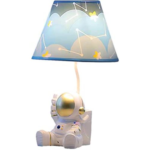 Kids Table Lamp, Golden Astronaut Lamp Design Bedside Table Lamp, 13 Inch Tall Spaceman Lamp with Barrel Lampshade for Kids Bedroom Decor, Come with an LED Bulb (American Astronaut)