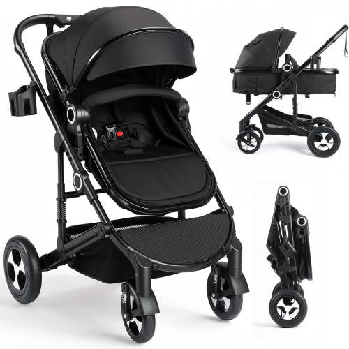 AILEEKISS 3-in-1 Convertible Baby Stroller with Big Seat and Adjustable Canopy, 24 Pound, Black