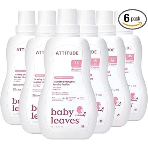 ATTITUDE Baby Laundry Detergent, EWG Verified, Plant and Mineral-Based Formula, HE Compatible, Vegan Household Products, Unscented, 35 Loads, 35.5 Fl Oz (Pack of 6)