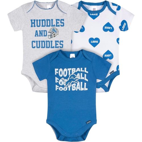 Gerber Baby Girls' NFL 3-Pack Onesie Bodysuit, Lions, 0-3 Months