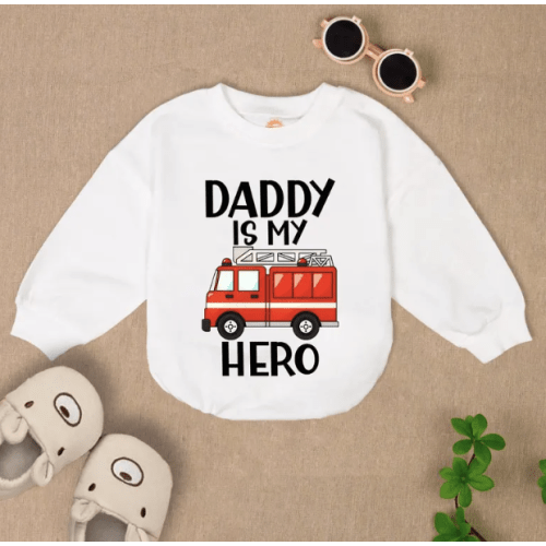 Daddy Is My Hero Baby Romper Short Sleeves, Firefighter Baby Bodysuit