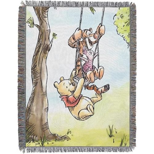 Northwest Winnie The Pooh Woven Tapestry Throw Blanket, 48" x 60", Pooh Having Fun