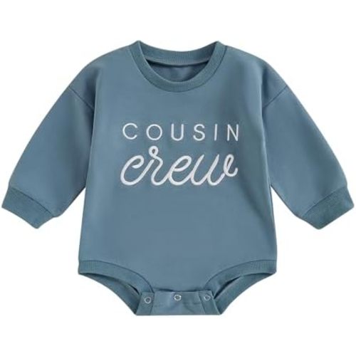 Newborn Baby Boy Girl Bubble Romper Cousin Crew Embroidery Long Sleeve Bodysuit Infant One Piece Fall Outfit