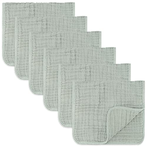 Comfy Cubs Muslin Burp Cloths Large 100% Cotton Hand Washcloths for Babies, Baby Essentials 6 Layers Extra Absorbent and Soft Boys & Girls Baby Rags for Newborn Registry (Fern, 6-Pack, 20" X10")