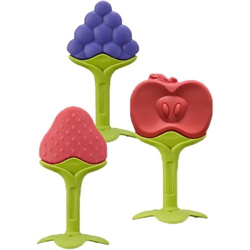 Award Winning Original Teethin’ Smart EZ Grip Fruit Teether by Innobaby - Sore Gum Relief for Front Teeth & Molars with BPA Free Teether Sensory Toy for Babies & Toddlers - Apple/Grape/Berry
