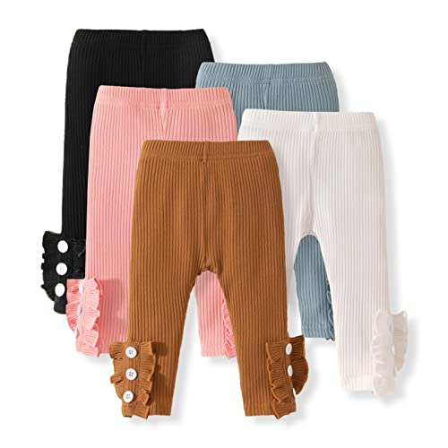 U·nikaka Toddler and Baby Girl Stretchy Flare Pants with Ruffle Fleece Pants and Leggings 5-Pack