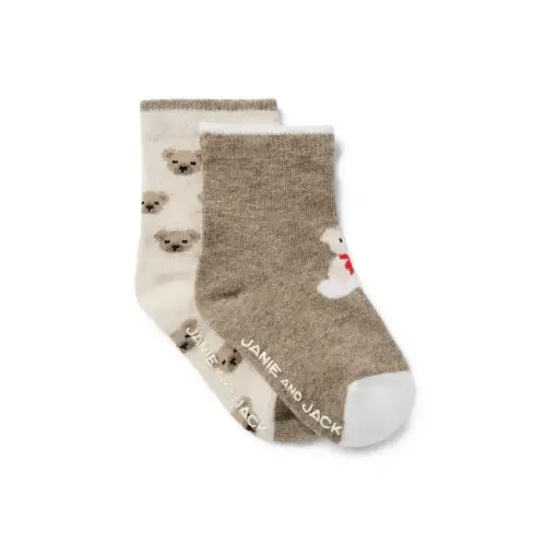 Baby Jet Ivory And Caramel Heather Bear Baby Bear Sock 2-Pack by Janie and Jack
