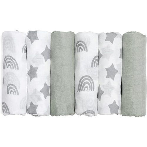GLLQUEN BABY Receiving Blanket Boy Cotton Muslin Swaddle Blankets Girl Newborn Squares Breathable & Soft Thin Baby Blankets Cloths Double Absorbent Infant Swaddling Wrap - 6 Pack (Star)