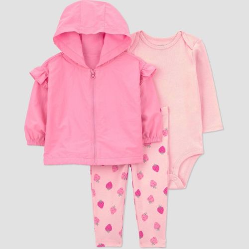 Carter's Just One You® Baby Girls' 3pc Strawberry Hooded Zip-Up Sweatshirt with Bodysuit and Leggings Set - Pink 9M
