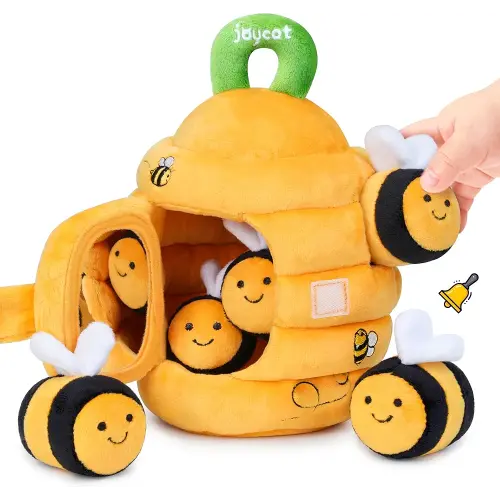 JoyCat Baby Toys 6-12 Months - B2 Soft Baby Beehive with 5 Sensory Bees - Rattle, Crinkle Paper, Squeaker, Mirror, Busy Montessori Soft Toys for Toddlers 0-3 Years Old - Boy Girl Birthday Gift