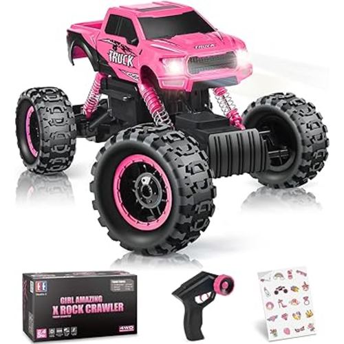 DOUBLE E Remote Control Car for Girls 1/12 Scale Monster Trucks Dual Motors Off Road RC Trucks, Girls Toys RC Crawler Vehicle Truck Toy, Birthday/Xmas Gift Ideas, Pink