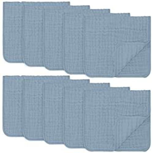Comfy Cubs Muslin Burp Cloths Large 100% Cotton Hand Washcloths for Babies, Baby Essentials 6 Layers Extra Absorbent and Soft Baby Rags for Registry (Pacific Blue 10-Pack, 20" X10")