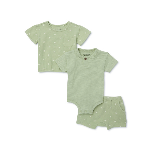 easy-peasy Baby Unisex Short Sleeve Tops and Short Outfit Set, 3-Piece, Size 0-3m