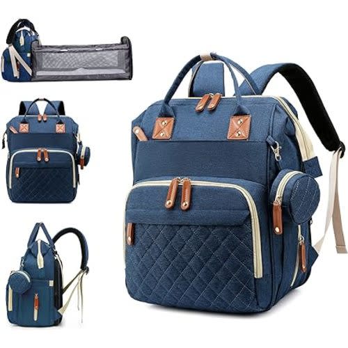 Diaper Bag with Changing Station, Waterproof 3 in 1 Baby Diaper Backpack with Foldable Changing Pad, Large Travel Back Pack for Baby Girl Boy, Blue
