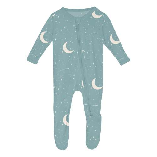 Print Footie with 2 Way Zipper in Jade Starry Sky &amp; Moon
