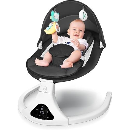 Electric Baby Swing for Infants to Toddler| Portable Infant Swing with Remote Control, Rocker with 5 Speeds, 3-Point Harness,3 Seat Positions for Baby Boy Girl (Black)