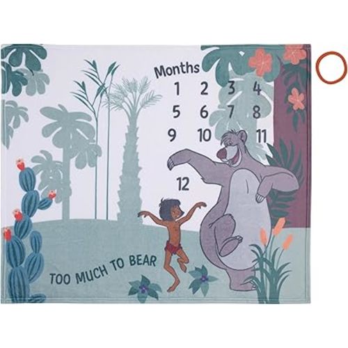 NoJo Disney Jungle Book Green and White Too Much to Bear Super Soft Photo Op Milestone Baby Blanket