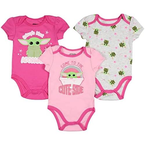 Star Wars Infant Baby Girls Come To The Cute Side Grogu Baby Yoda One Piece Pajama Romper 3 Pack