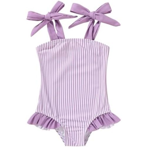 YOUNGER TREE Toddler Swimsuit Girl Color Block Stripe One-Piece Swimwear Baby Girl Bathing Suits