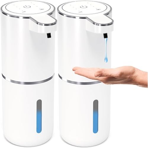 2 Pack Automatic Soap Dispenser Touchless,Liquid Hand Soap Dispenser 12.8oz USB 4levels Adjustable Dispenser Electric Wall Mounted Smart for Bathroom and Kitchen Dish Soap,Easy for Toddlers(White)