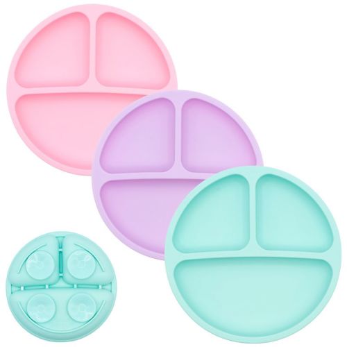 WeeSprout Suction Plates for Babies & Toddlers | 100% Silicone | Plates Stay Put with Suction Feature | Divided Design | 3 Pack