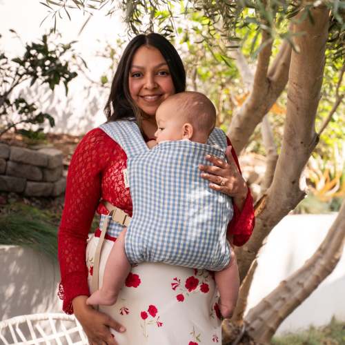 Bluebird Lark Baby Carrier | Blue & White Gingham | hope&plum
