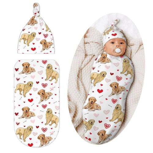Golden Retriever Swaddle Blanket, Dog Pattern Unisex Baby Stuff, Soft Sleeping Bag Sack, Golden Retriever Items Stuff for Baby