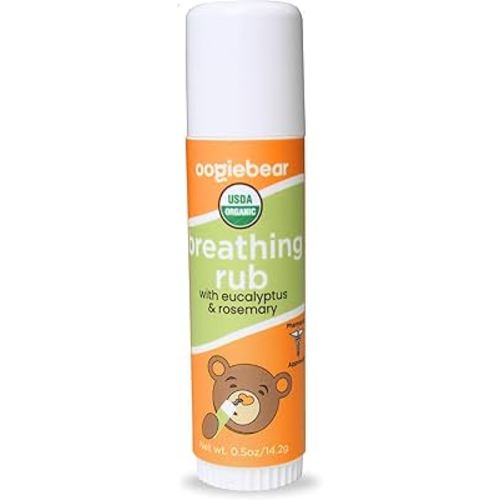 oogiebear Baby Breathing Rub, Made with Naturally Soothing Eucalyptus & Rosemary, USDA Organic Safe for Babies 3 Months & Older, 0.5 Oz Balm