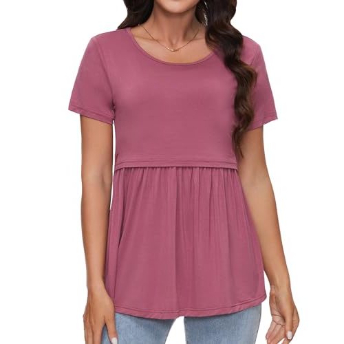 Sosolism Cute Nursing Shirt Summer Short Sleeve Breastfeeding Tshirt Flowy Pumping Tops for Postpartum Women