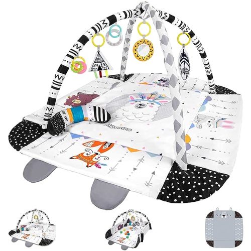 TFDER Baby Gym and Infant Play mat,Play Mat & Play Gym, Combination Baby Activity Gym for Sensory Exploration and Motor Skill Development from Baby to Toddler.(Black White) - black white