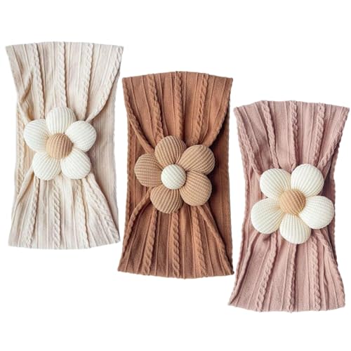 Nirvany 3 Pcs Baby Flower Headband, Nylon Baby Girl Headbands Soft Hairbands Baby Girl Accessories for Newborn Infant Toddler